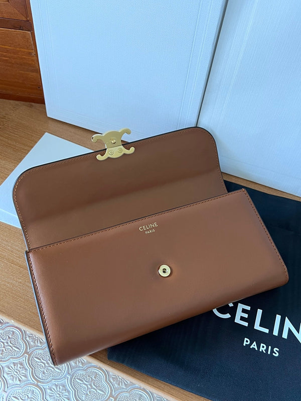 TRIOMPHE Flap Wallet Card Holder 19cm Tan Shiny Cafskin