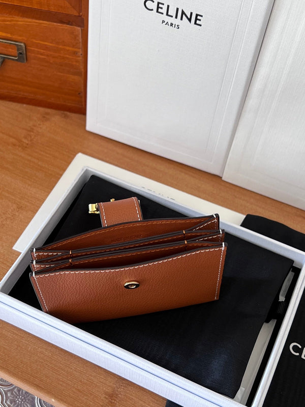 ACCORDEON 10N843 Card Holder Brown Grain Cowhide GHW