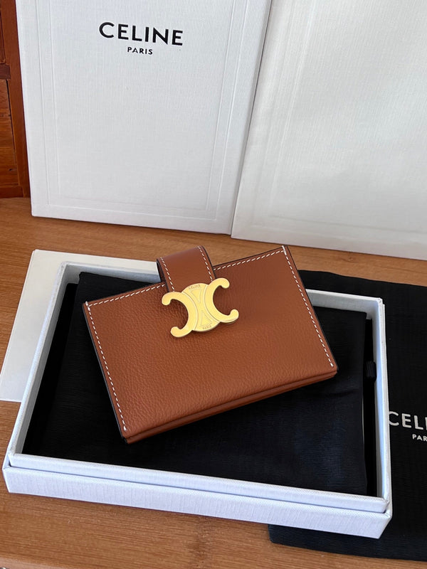 ACCORDEON 10N843 Card Holder Brown Grain Cowhide GHW