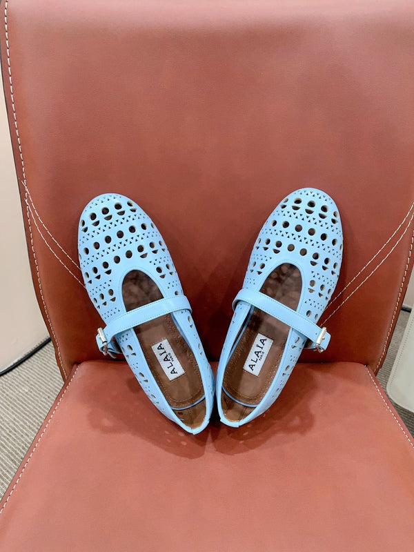 ALAIA HOLLOW BALLET FLAT IN SKY BLUE LAMBSKIN