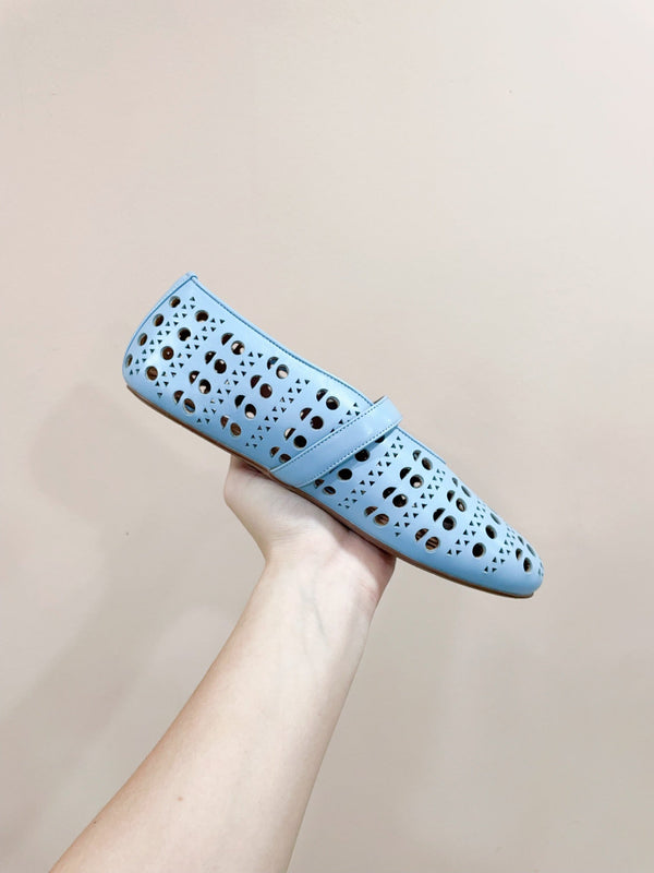 ALAIA HOLLOW BALLET FLAT IN SKY BLUE LAMBSKIN