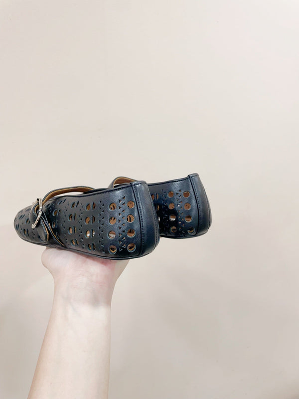 ALAIA HOLLOW BALLET FLAT IN BLACK LAMBSKIN