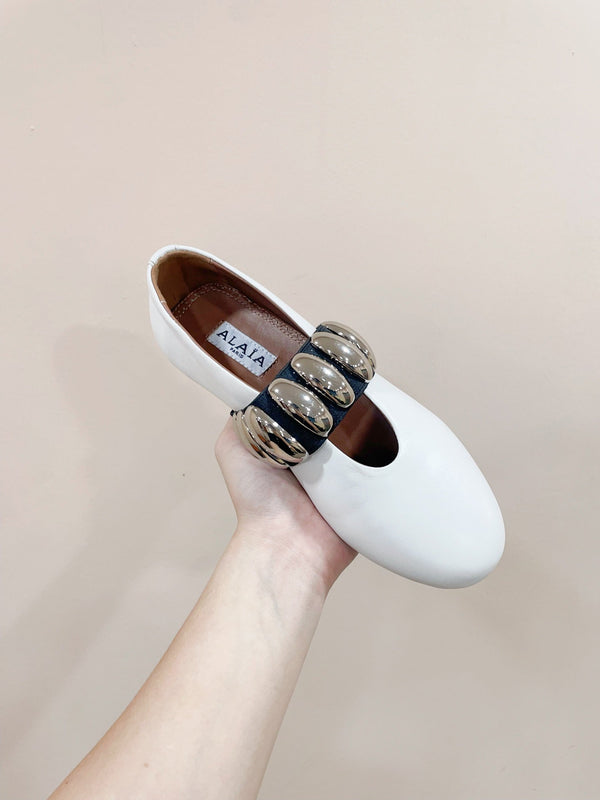 ALAIA TRIBALE BALLET FLATS IN WHITE LAMBSKIN