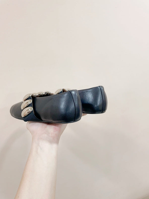 ALAIA TRIBALE BALLET FLATS IN BLACK LAMBSKIN