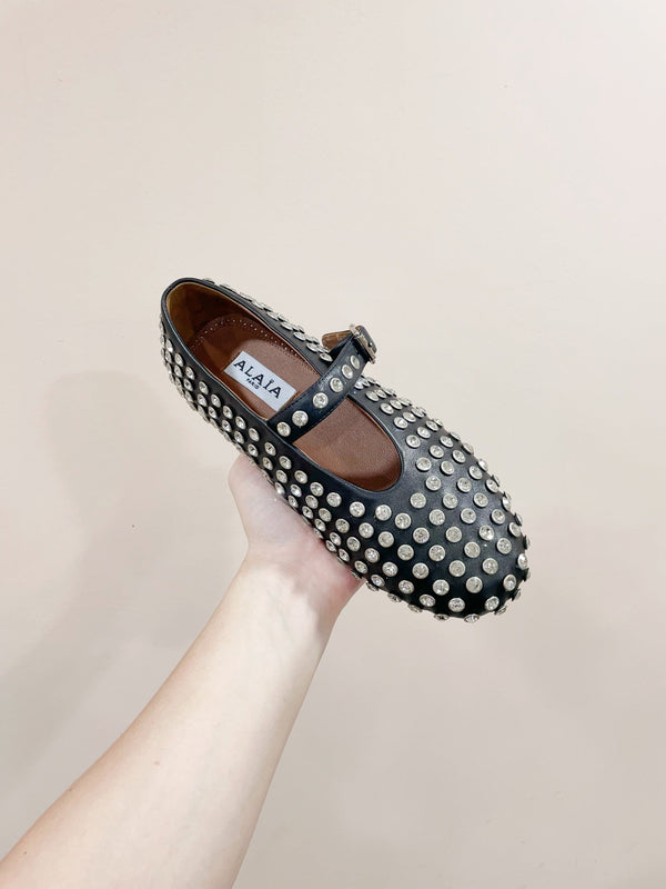SCARPE MARY JANE ALAIA IN PELLE DI AGNELLO NERA CON STRASS
