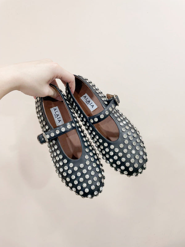 SCARPE MARY JANE ALAIA IN PELLE DI AGNELLO NERA CON STRASS