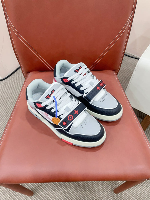 LV Trainer Sneaker Velcro Strap Black Pink Cowhide