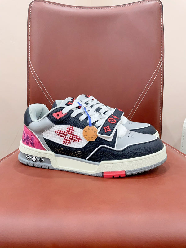 LV Trainer Sneaker Velcro Strap Black Pink Cowhide