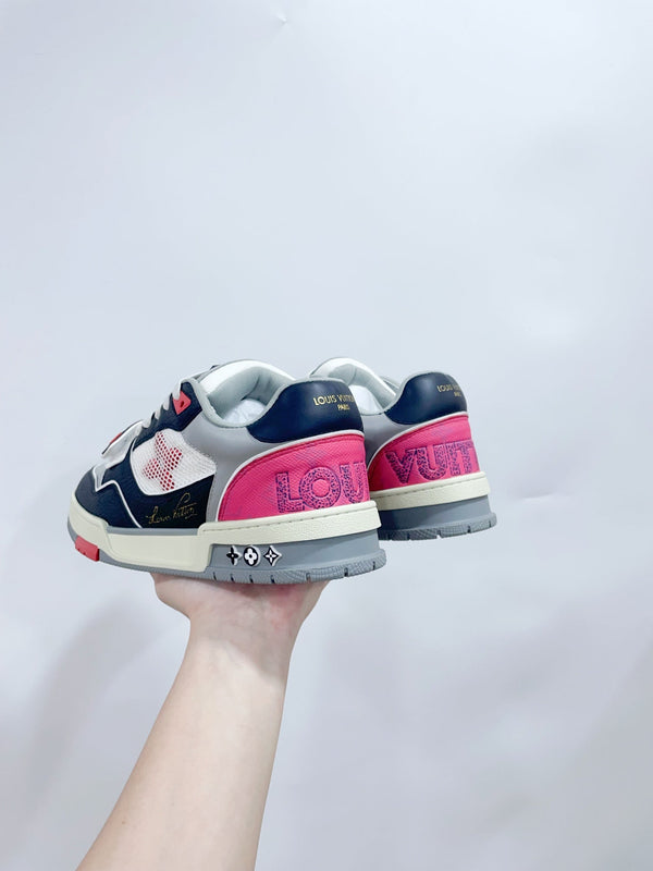 LV Trainer Sneaker Velcro Strap Black Pink Cowhide