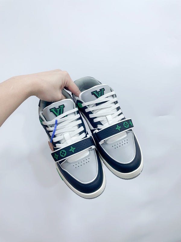 LV Trainer Sneaker Velcro Strap Green Black Cowhide