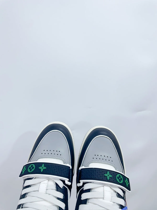 LV Trainer Sneaker Velcro Strap Green Black Cowhide