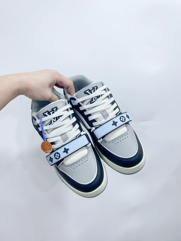 LV Trainer Sneaker Velcro Strap Blue Cowhide