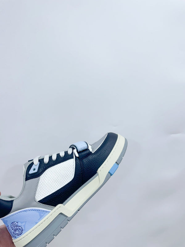 LV Trainer Sneaker Velcro Strap Blue Cowhide