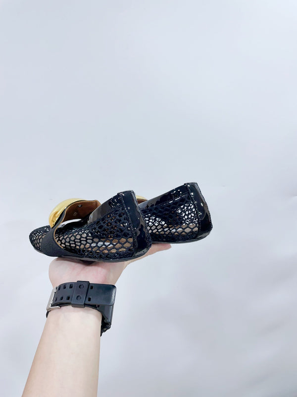 ALAIA MARY JANE SHOES IN BLACK MESH WITH GOLD HARDWARE
