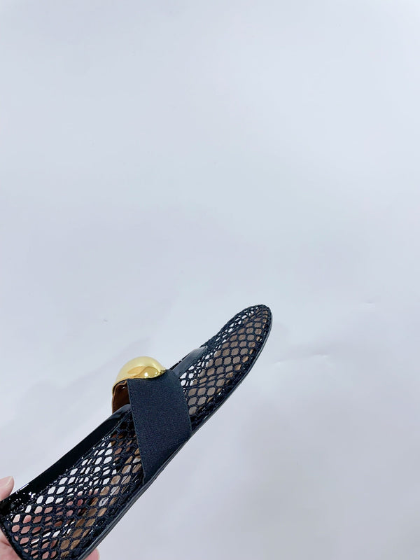 ALAIA MARY JANE SHOES IN BLACK MESH WITH GOLD HARDWARE