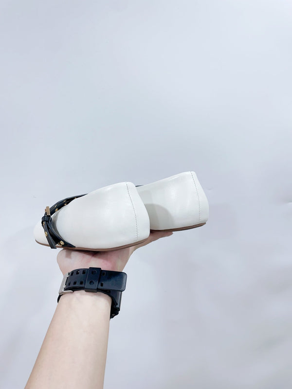 ALAIA MARY JANE SHOES IN WHITE LAMBSKIN WITH GOLD HARDWARE