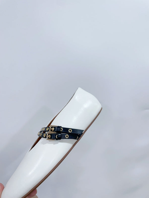 ALAIA MARY JANE SHOES IN WHITE LAMBSKIN WITH GOLD HARDWARE