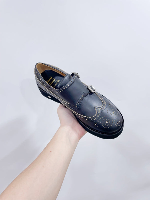 Miu-Church's Loafers Black With White Border Nubuck Leather