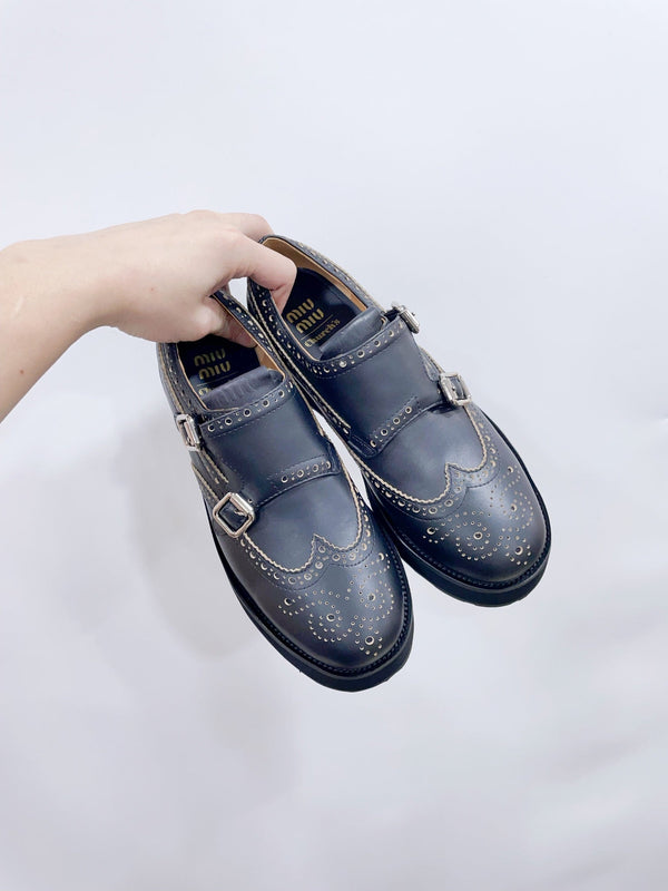 Miu-Church's Loafers Black With White Border Nubuck Leather
