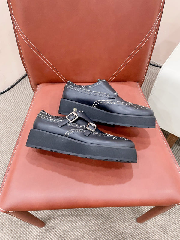 Miu-Church's Loafers Black With White Border Nubuck Leather