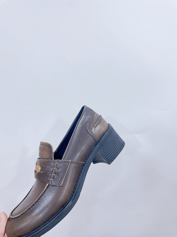 Miu Loafers Chocolate Brown Cowhide