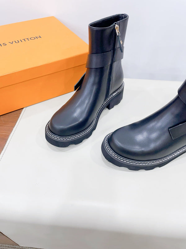 LV Beaubourg Ankle Boot Plain Black Calfskin