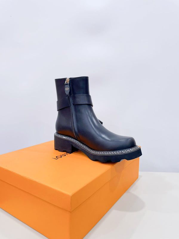 LV Beaubourg Ankle Boot Plain Black Calfskin