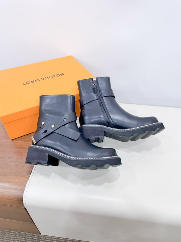 LV Beaubourg Ankle Boot Plain Black Calfskin