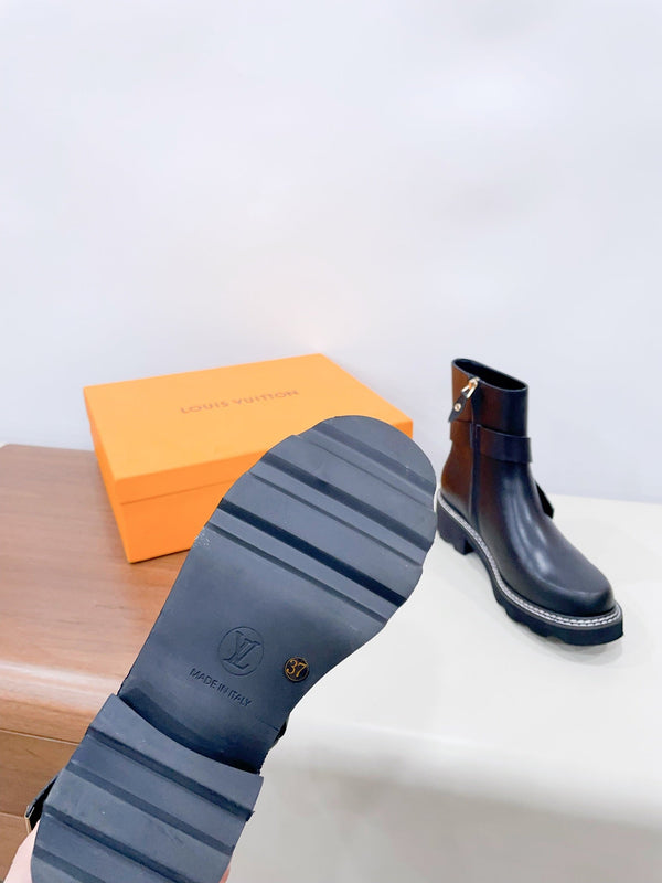 LV Beaubourg Ankle Boot Plain Black Calfskin