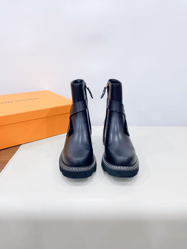 LV Beaubourg Ankle Boot Plain Black Calfskin
