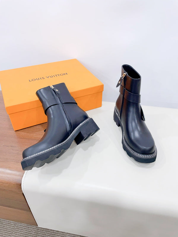 LV Beaubourg Ankle Boot Plain Black Calfskin