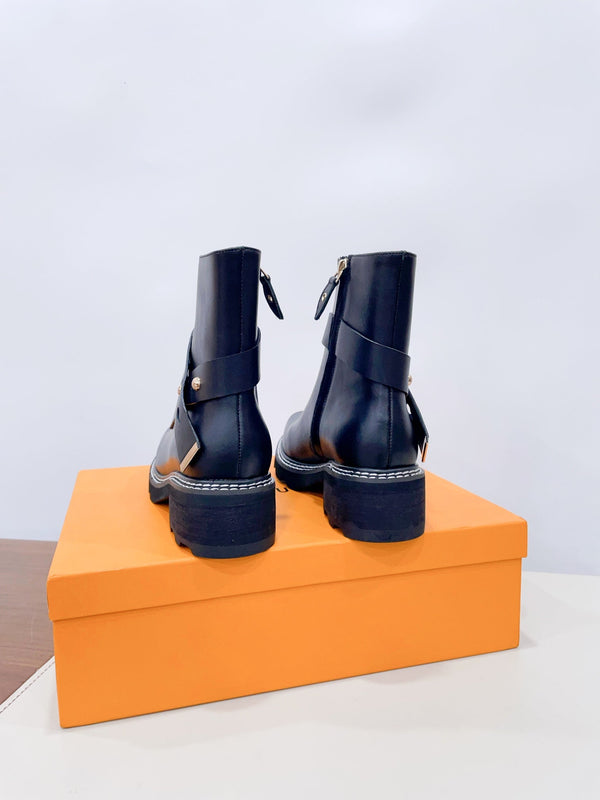 LV Beaubourg Ankle Boot Plain Black Calfskin