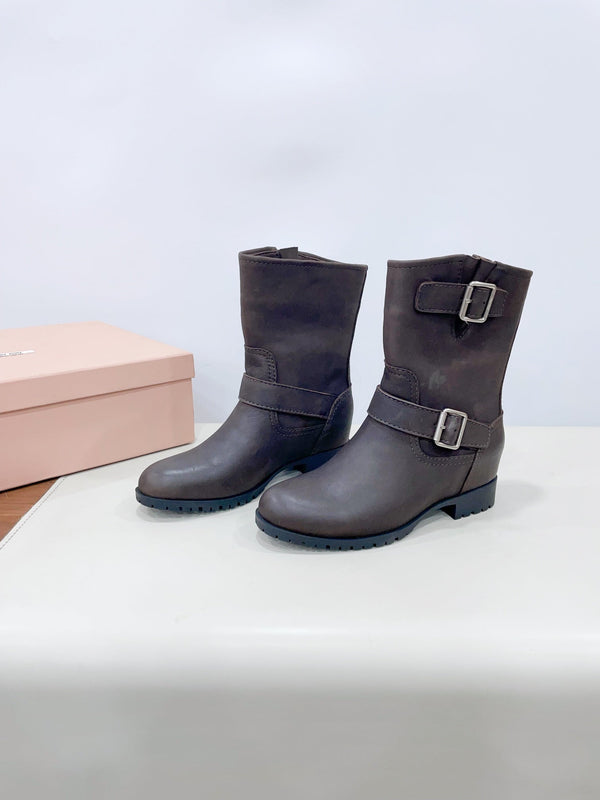 Stivali Miu in pelle di vitello color moka scuro