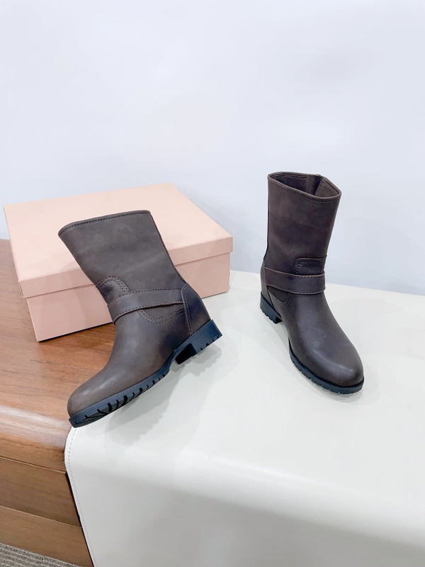 Stivali Miu in pelle di vitello color moka scuro