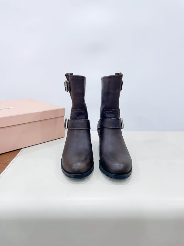 Stivali Miu in pelle di vitello color moka scuro