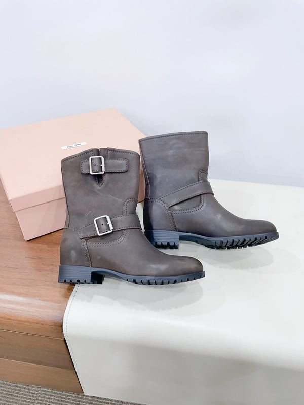 Stivali Miu in pelle di vitello color moka scuro