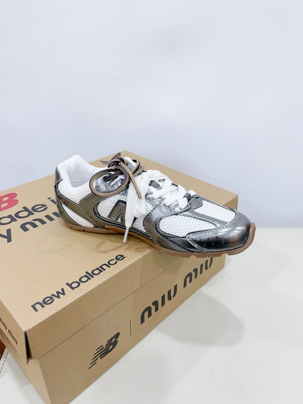 Miu x New Balance 530 Silver Patent Leather White Fabric