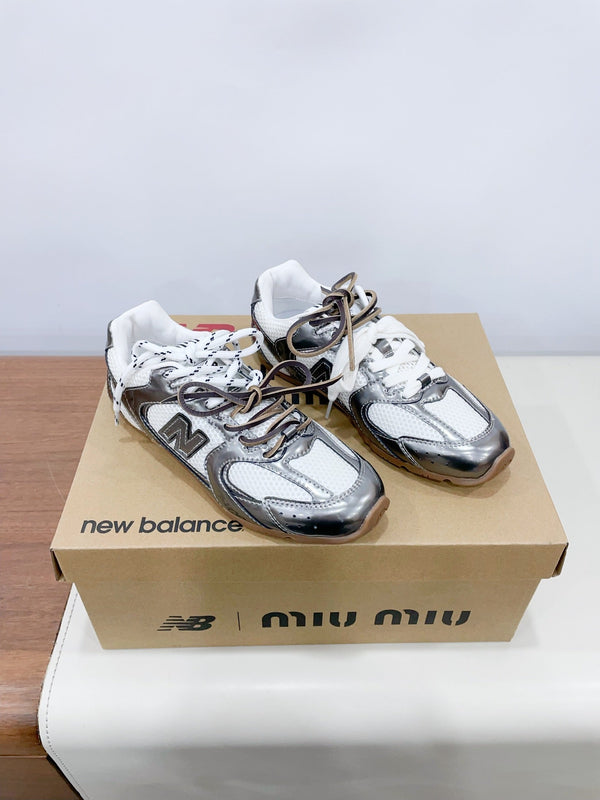 Miu x New Balance 530 Silver Patent Leather White Fabric