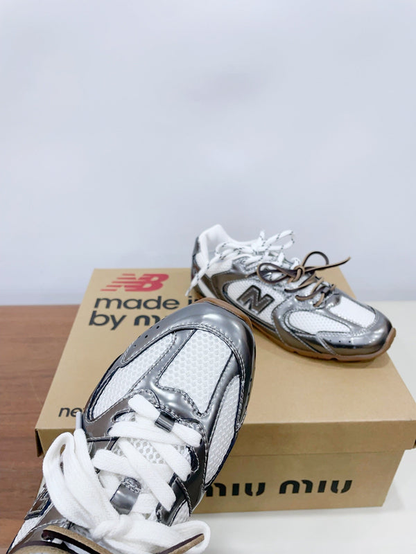 Miu x New Balance 530 Silver Patent Leather White Fabric