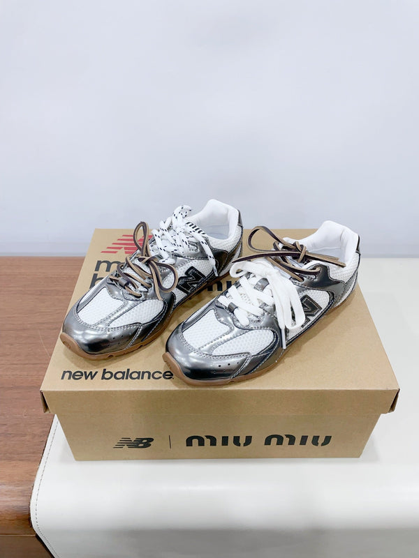 Miu x New Balance 530 Silver Patent Leather White Fabric