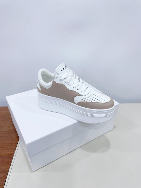 CELINE 25C Block Sneaker White mix Khaki Brown Calfskin 231996