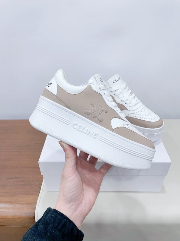 CELINE 25C Block Sneaker White mix Khaki Brown Calfskin 231996