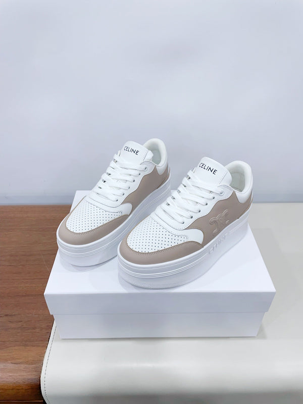 CELINE 25C Block Sneaker White mix Khaki Brown Calfskin 231996