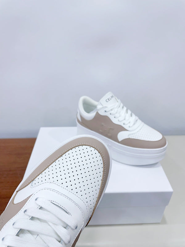 CELINE 25C Block Sneaker White mix Khaki Brown Calfskin 231996