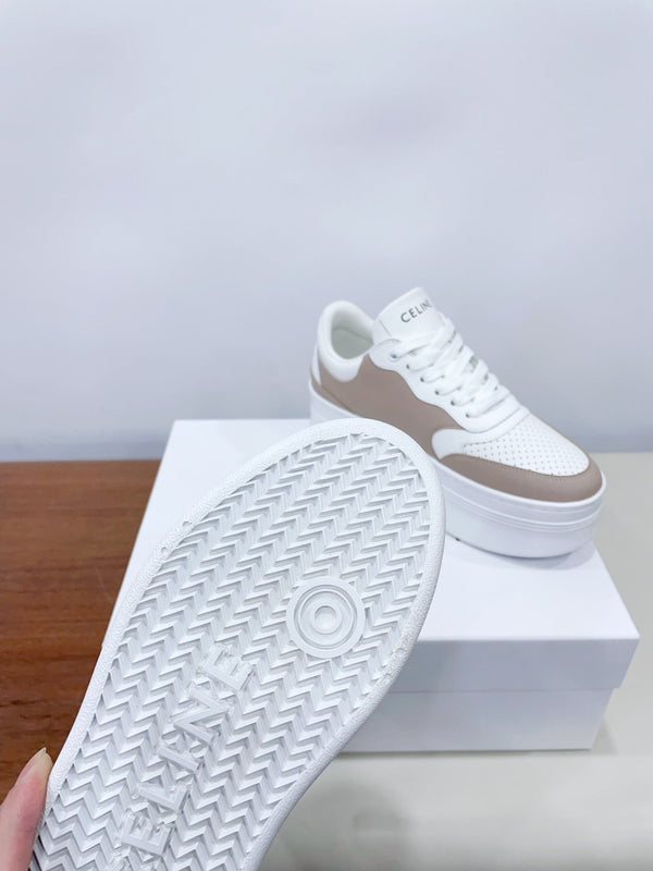 CELINE 25C Block Sneaker White mix Khaki Brown Calfskin 231996