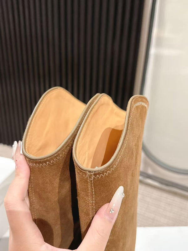 CELINE 25 Mid Calf Cowboy Boots Brown Suede 434425