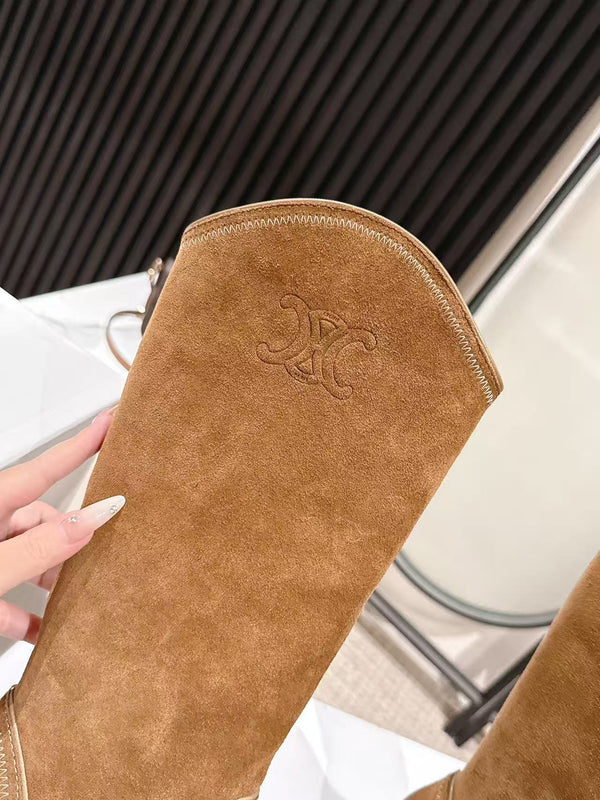 CELINE 25 Mid Calf Cowboy Boots Brown Suede 434425