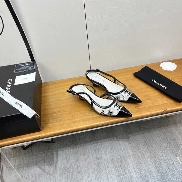 slingbacks 45 white black pcv and calfskin