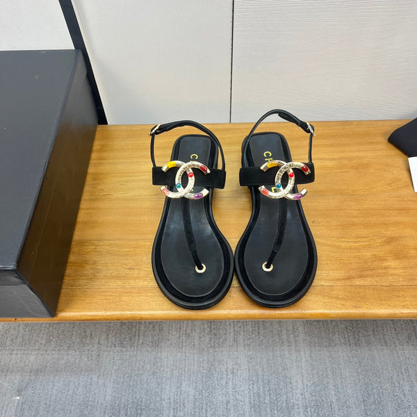 sandalo infradito cc 30mm pelle di vitello nera logo cc argento