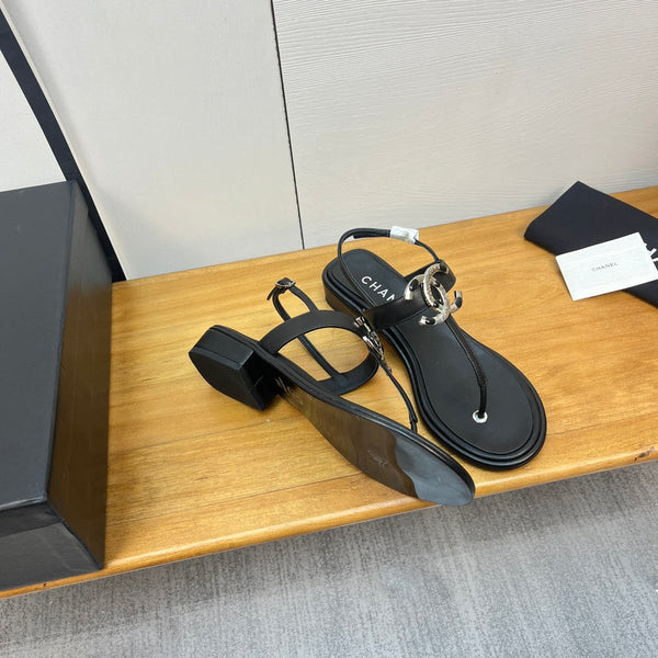 sandalo infradito cc 30mm pelle di vitello nera logo cc argento